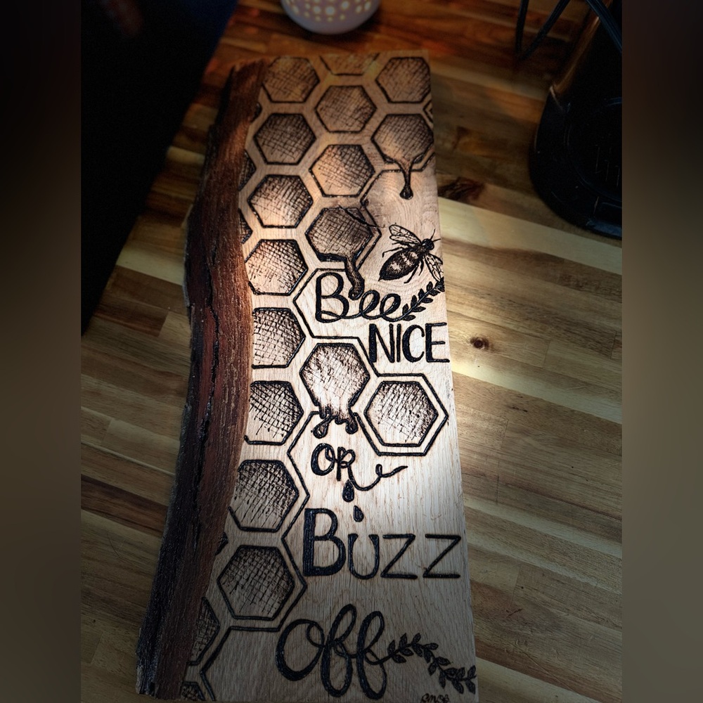 Hand made wood burned wall art.